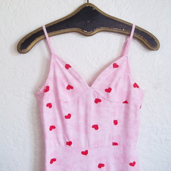 ASOS Heart Print Pink White Stretch Pajama Jumpsuit Catsuit Unitard Sz 2 XS - Picture 3 of 5